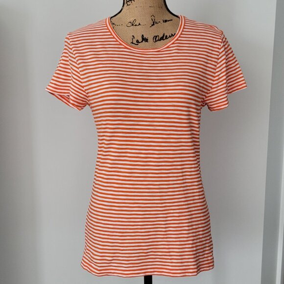 J. Crew Orange & White Striped Studio Tee Size Medium - Picture 1 of 10